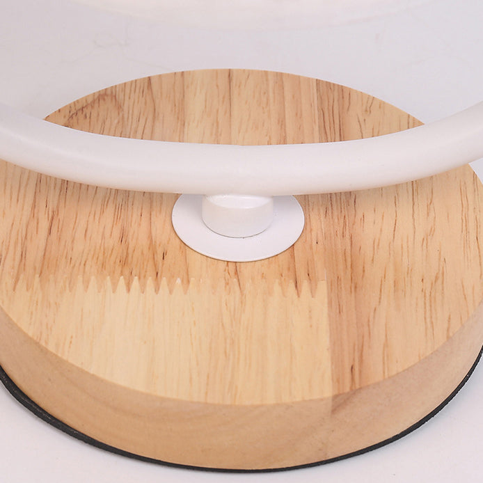 Zeitgenössische skandinavische ovale Zylinderlampe aus massivem Holz, Metall und Stoff mit 1 Licht für das Schlafzimmer 