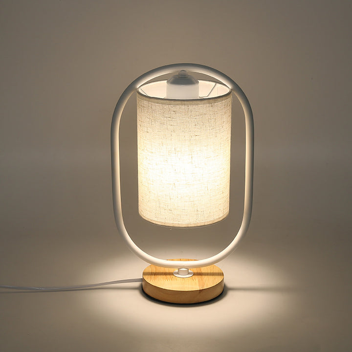 Zeitgenössische skandinavische ovale Zylinderlampe aus massivem Holz, Metall und Stoff mit 1 Licht für das Schlafzimmer 