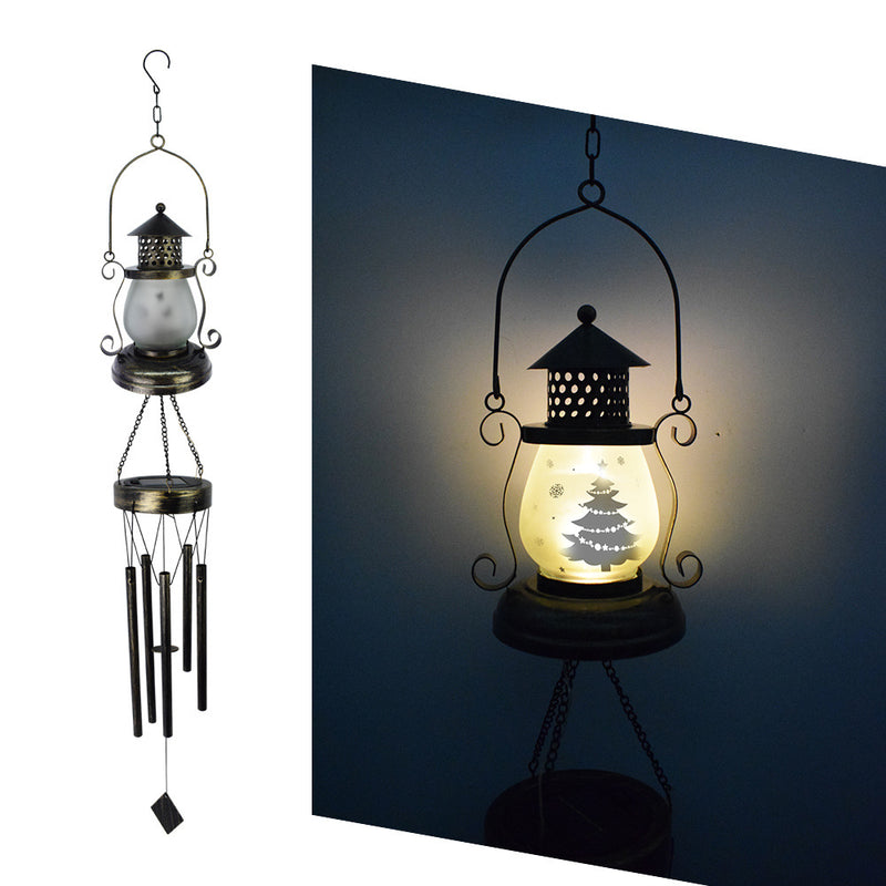 Contemporary Scandinavian Solar Waterproof Oval Disc Triangle Wind Chime Iron Glass Plastic LED Outdoor Light For Outdoor Patio