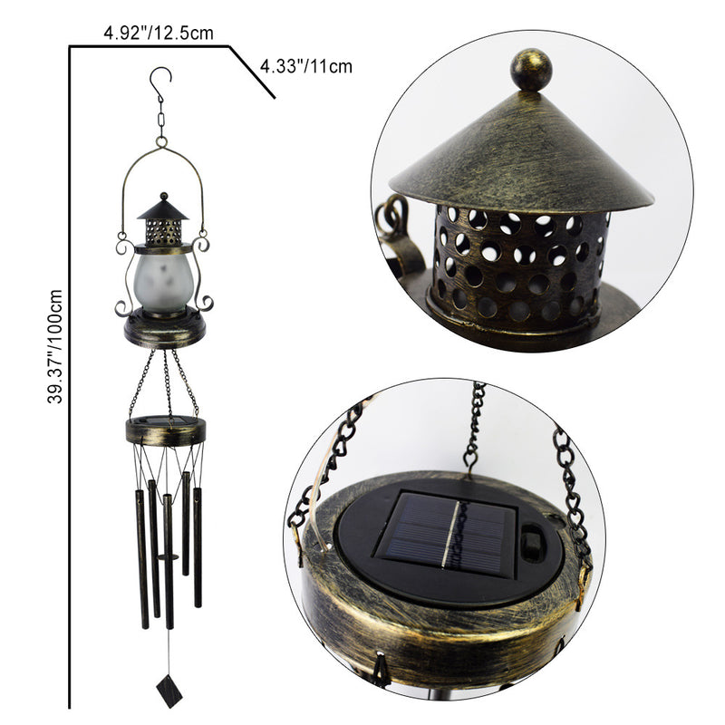 Contemporary Scandinavian Solar Waterproof Oval Disc Triangle Wind Chime Iron Glass Plastic LED Outdoor Light For Outdoor Patio