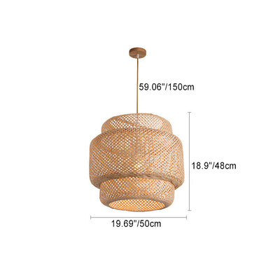 Suspension lumineuse contemporaine scandinave en bambou réticulé à 1 lumière pour salon 