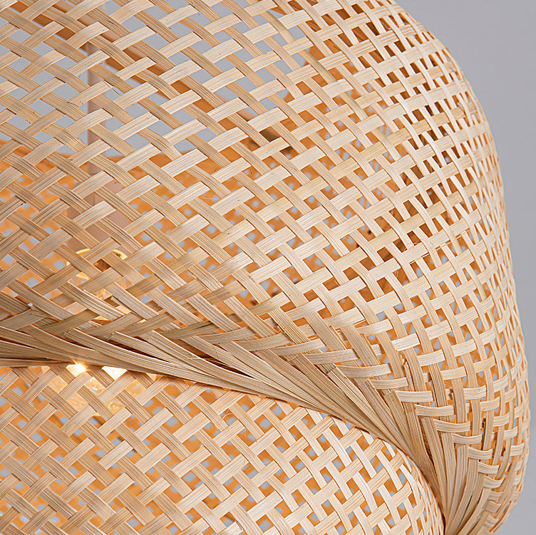 Contemporary Scandinavian Cylinder Reticulated Bamboo 1-Light Pendant Light For Living Room