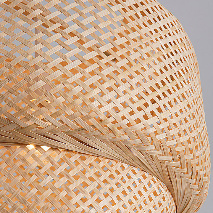 Contemporary Scandinavian Cylinder Reticulated Bamboo 1-Light Pendant Light For Living Room