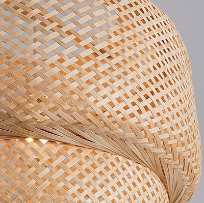 Suspension lumineuse contemporaine scandinave en bambou réticulé à 1 lumière pour salon 