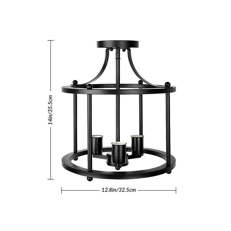 Traditionelle Vintage Ring Eisen 3-Licht Semi-Flush Mount Deckenleuchte für Wohnzimmer 