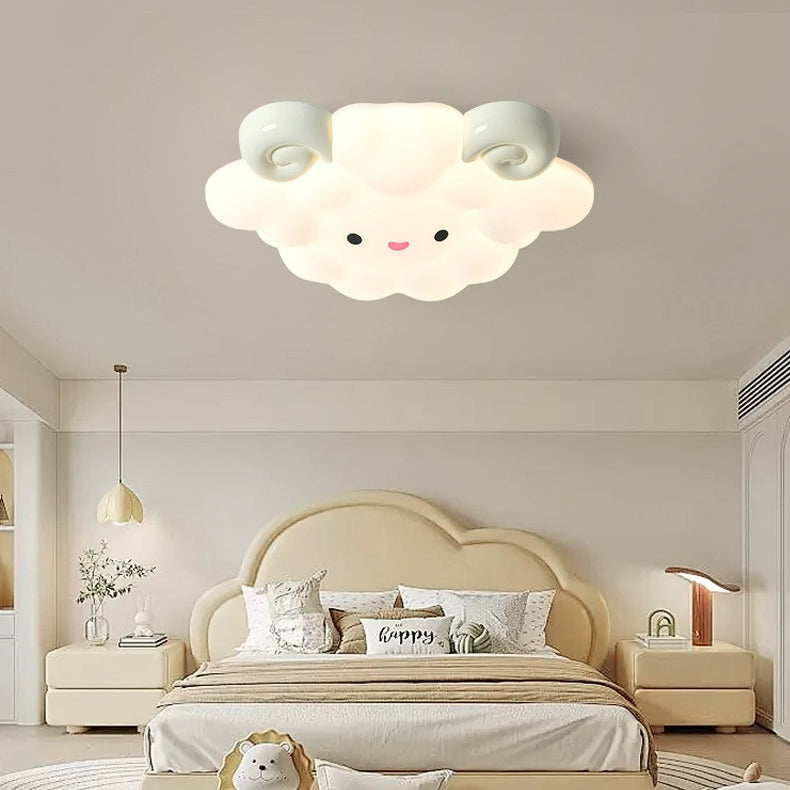 Luz de techo LED de montaje empotrado de plástico enrollado de hierro con diseño contemporáneo creativo de dibujos animados para niños oveja para dormitorio 