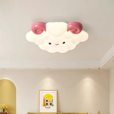 Luz de techo LED de montaje empotrado de plástico enrollado de hierro con diseño contemporáneo creativo de dibujos animados para niños oveja para dormitorio 