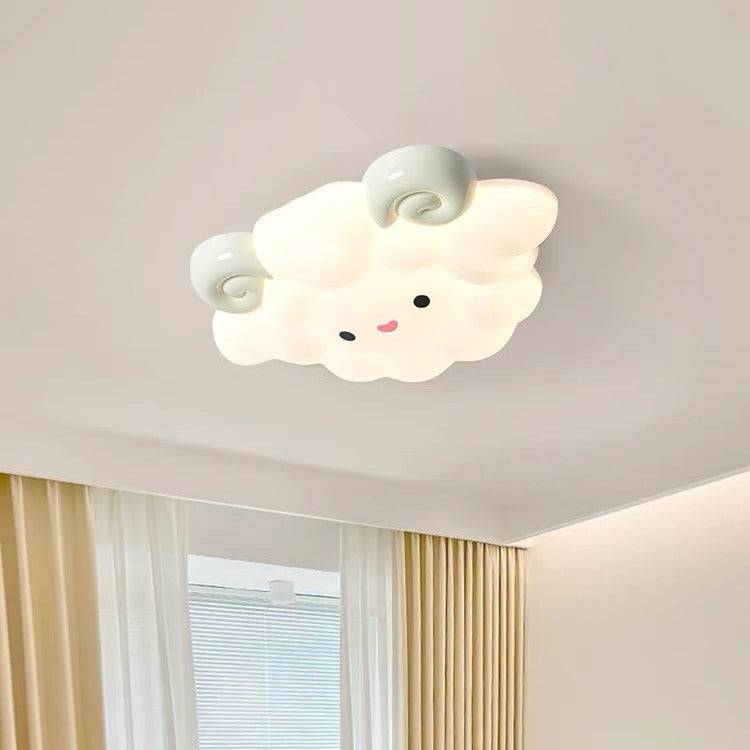 Luz de techo LED de montaje empotrado de plástico enrollado de hierro con diseño contemporáneo creativo de dibujos animados para niños oveja para dormitorio 