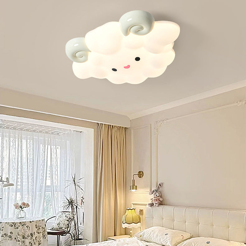 Luz de techo LED de montaje empotrado de plástico enrollado de hierro con diseño contemporáneo creativo de dibujos animados para niños oveja para dormitorio 