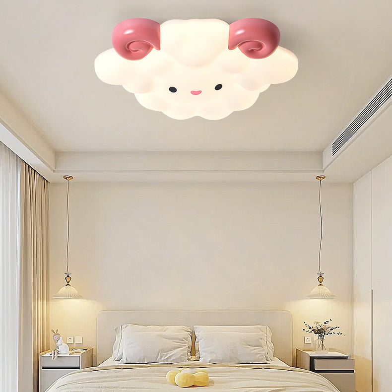 Luz de techo LED de montaje empotrado de plástico enrollado de hierro con diseño contemporáneo creativo de dibujos animados para niños oveja para dormitorio 