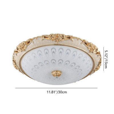 Traditional European Semicircle Shell Pattern Rose Pattern Hardware Glass LED Flush Mount Ceiling Light For Bedroom