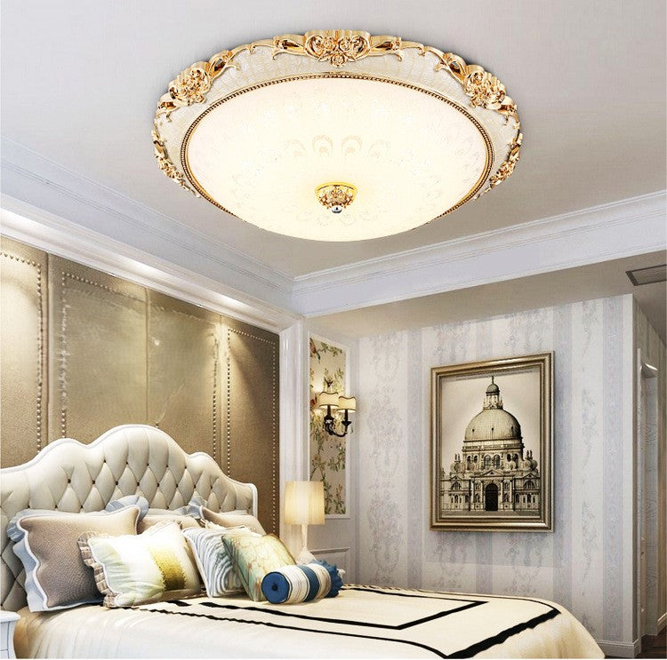Traditional European Semicircle Shell Pattern Rose Pattern Hardware Glass LED Flush Mount Ceiling Light For Bedroom