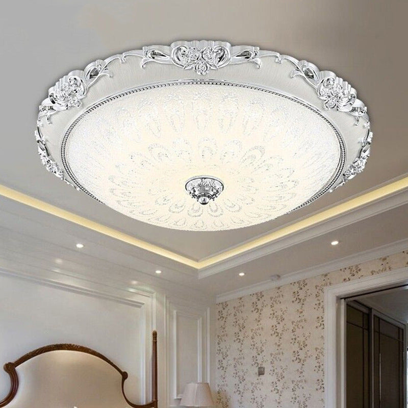 Traditional European Semicircle Shell Pattern Rose Pattern Hardware Glass LED Flush Mount Ceiling Light For Bedroom