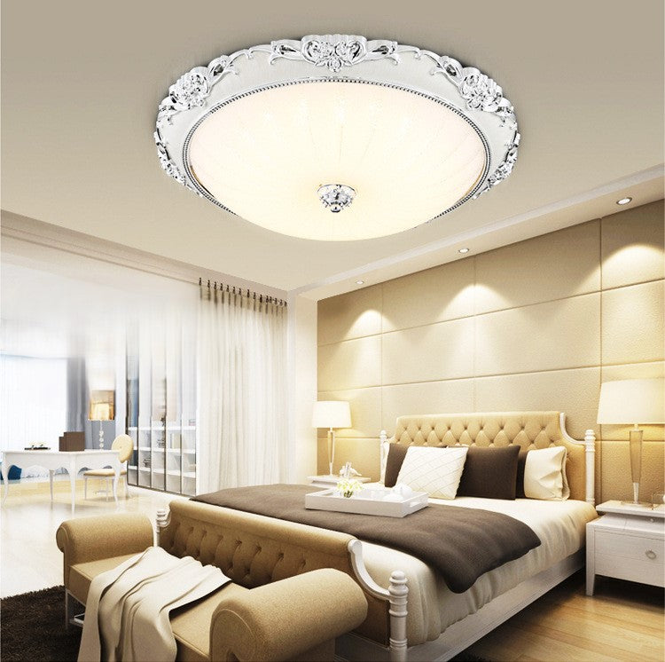Traditional European Semicircle Shell Pattern Rose Pattern Hardware Glass LED Flush Mount Ceiling Light For Bedroom