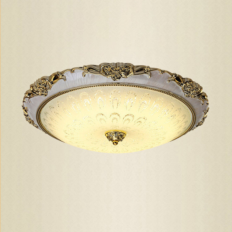 Traditional European Semicircle Shell Pattern Rose Pattern Hardware Glass LED Flush Mount Ceiling Light For Bedroom