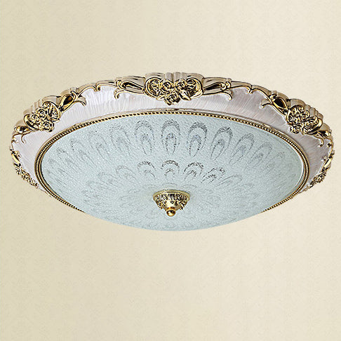 Traditional European Semicircle Shell Pattern Rose Pattern Hardware Glass LED Flush Mount Ceiling Light For Bedroom