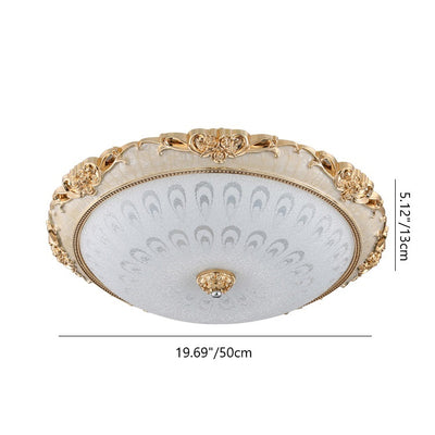 Traditional European Semicircle Shell Pattern Rose Pattern Hardware Glass LED Flush Mount Ceiling Light For Bedroom