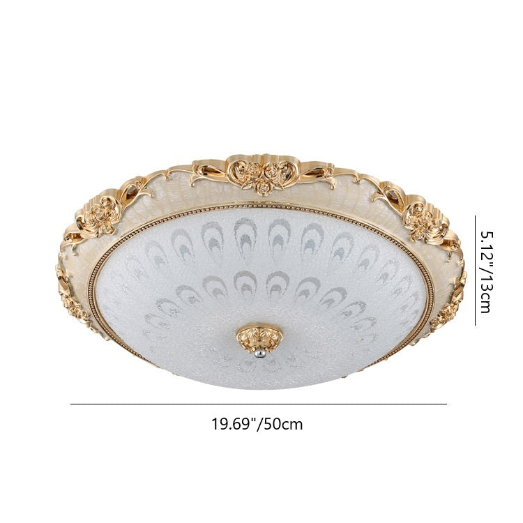 Traditional European Semicircle Shell Pattern Rose Pattern Hardware Glass LED Flush Mount Ceiling Light For Bedroom