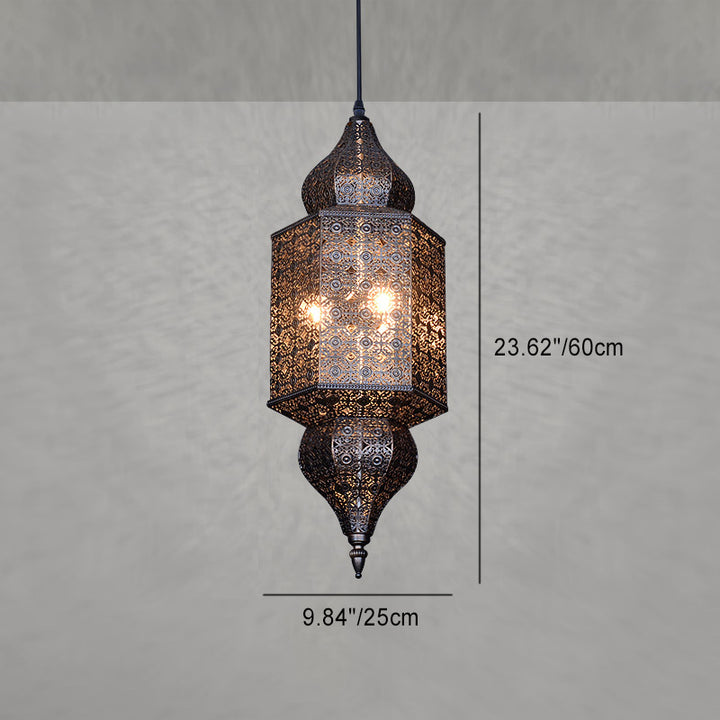 Lustre Suspendu à 3 Lumières en Fer avec Matériel à Pois en Forme de Gourde Prismatique Vintage Traditionnelle pour Salon 