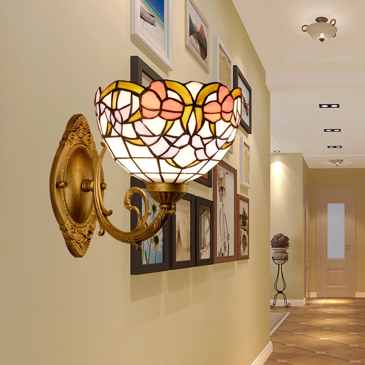 Applique murale 1 lumière en verre de fer en forme de demi-cercle Tiffany traditionnel Lotus pour chambre à coucher 