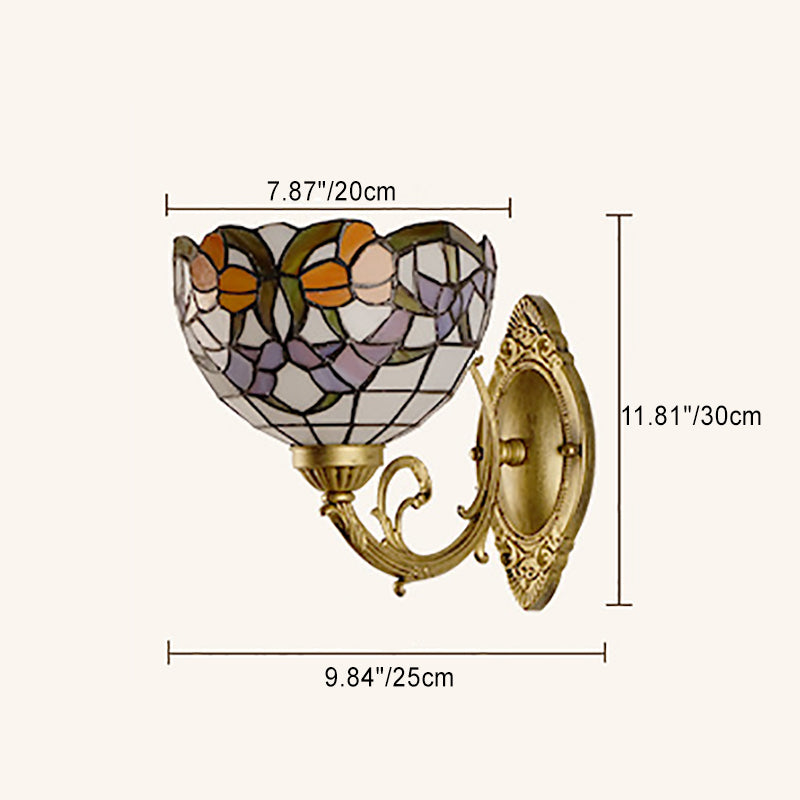 Traditional Tiffany Semicircle Lotus Iron Glass 1-Light Wall Sconce Lamp For Bedroom