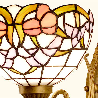 Traditional Tiffany Semicircle Lotus Iron Glass 1-Light Wall Sconce Lamp For Bedroom