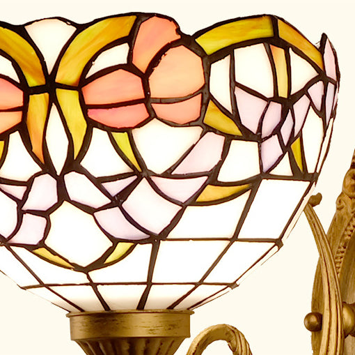 Traditional Tiffany Semicircle Lotus Iron Glass 1-Light Wall Sconce Lamp For Bedroom