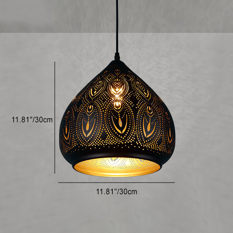Lámpara colgante de 1 luz con diseño hueco ovalado vintage tradicional de hierro para sala de estar 
