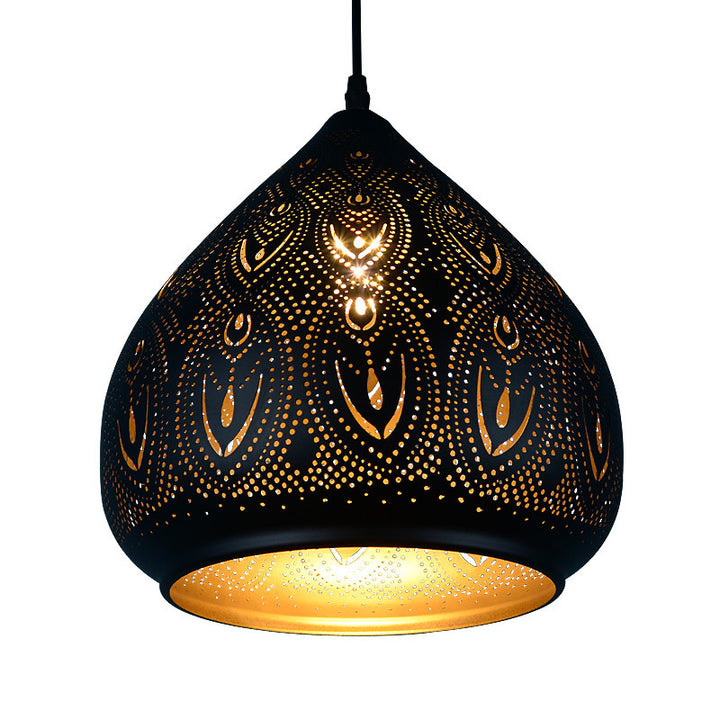 Lámpara colgante de 1 luz con diseño hueco ovalado vintage tradicional de hierro para sala de estar 