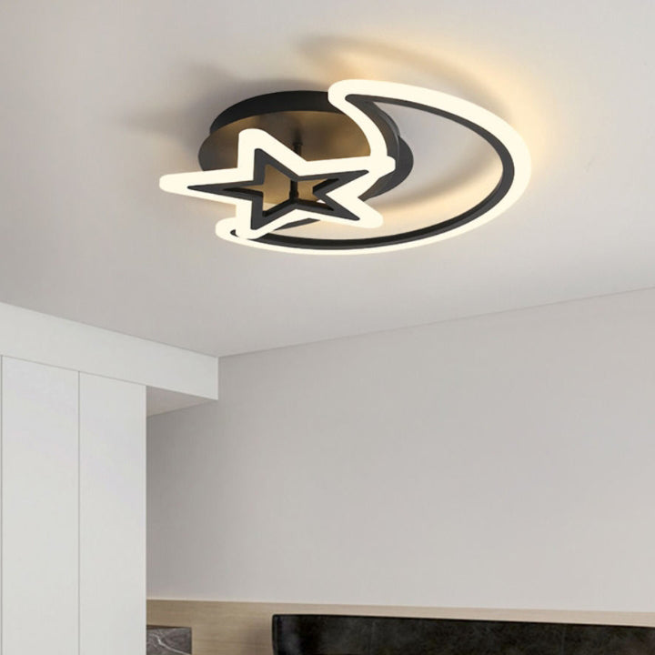 Luz de techo semiempotrada LED de hierro acrílico combinado de luna estrella cuadrada redonda escandinava contemporánea para dormitorio 