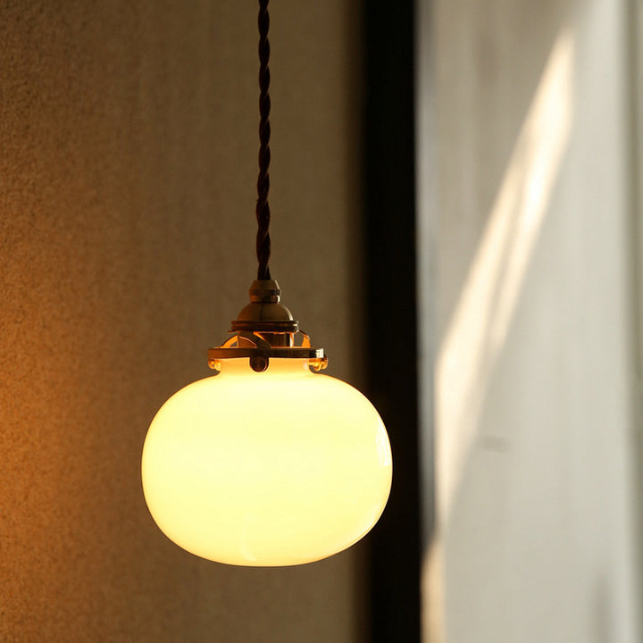 Lámpara colgante de 1 luz de vidrio ovalado de cobre vintage tradicional para dormitorio 