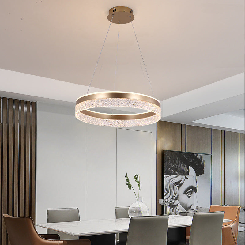 Modern Luxury Circle Hardware Crystal LED Pendant Light For Living Room