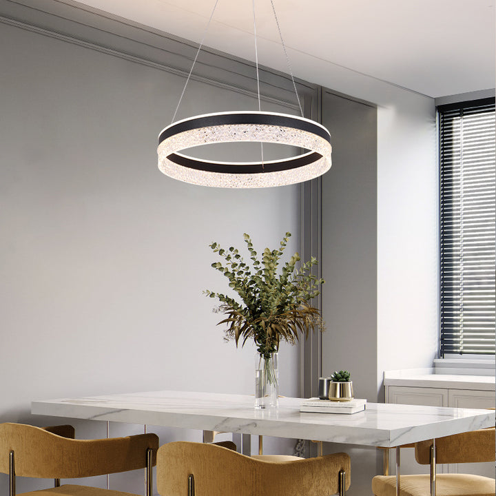 Modern Luxury Circle Hardware Crystal LED Pendant Light For Living Room