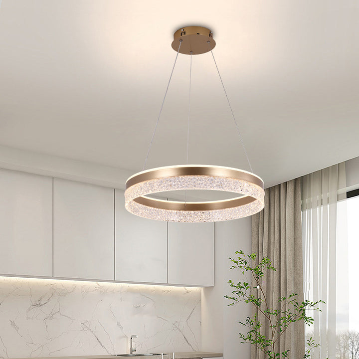 Modern Luxury Circle Hardware Crystal LED Pendant Light For Living Room