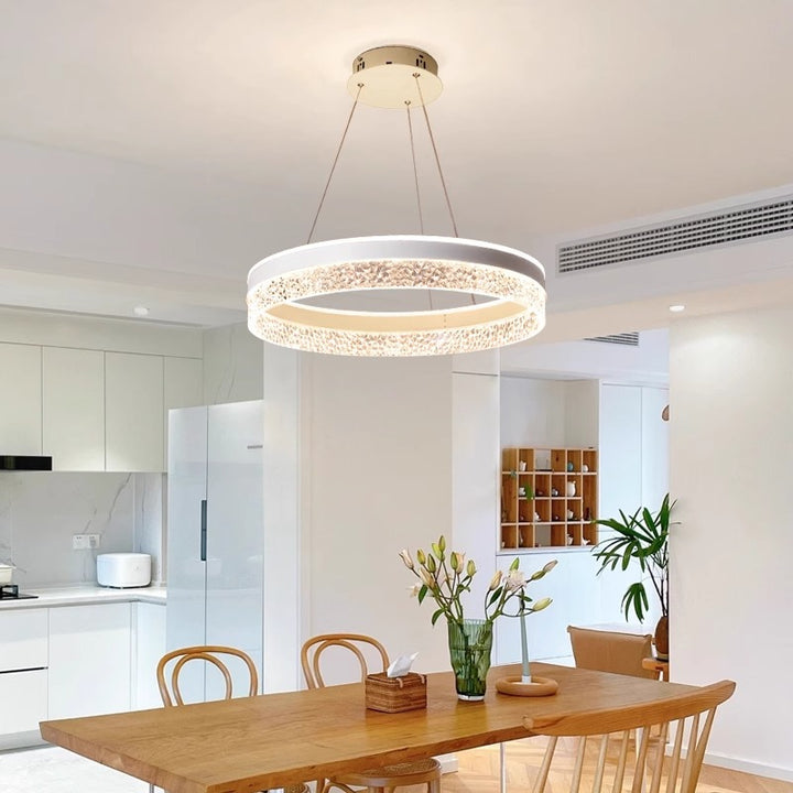 Modern Luxury Circle Hardware Crystal LED Pendant Light For Living Room