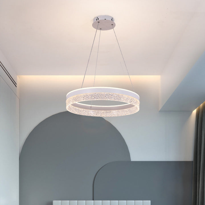 Modern Luxury Circle Hardware Crystal LED Pendant Light For Living Room