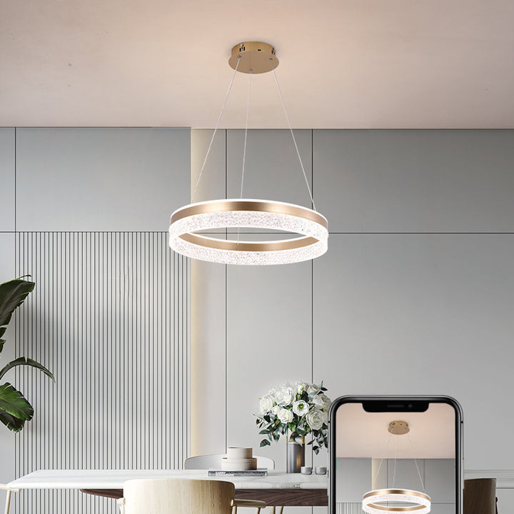 Modern Luxury Circle Hardware Crystal LED Pendant Light For Living Room