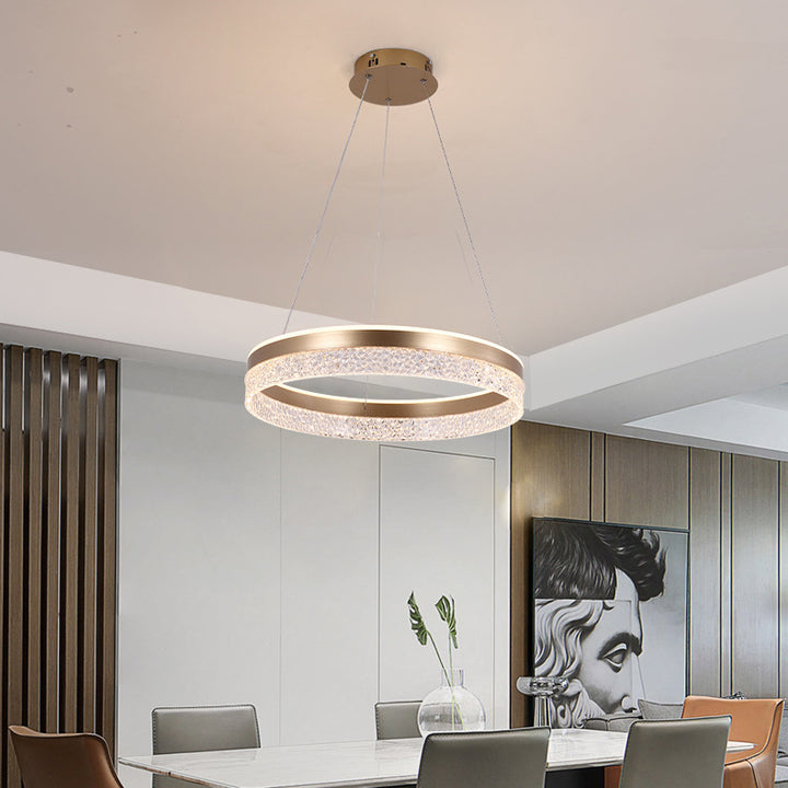 Modern Luxury Circle Hardware Crystal LED Pendant Light For Living Room