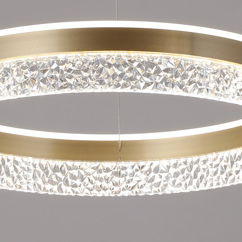 Modern Luxury Circle Hardware Crystal LED Pendant Light For Living Room