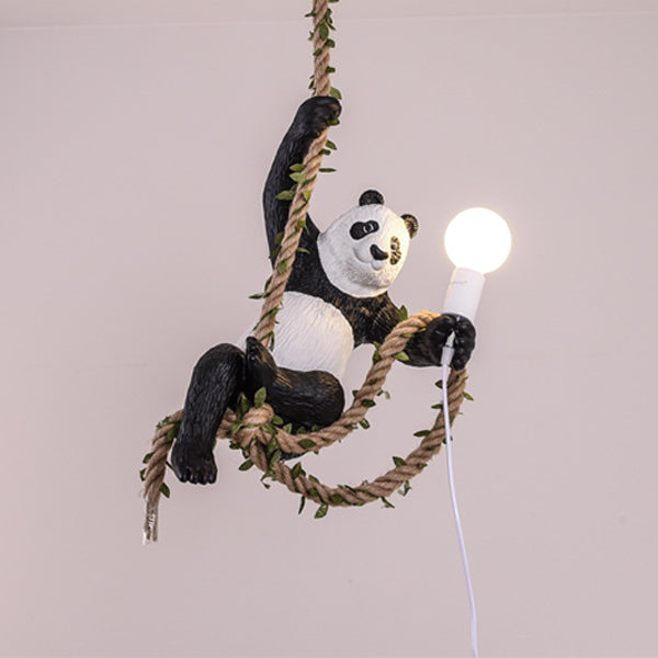 Lámpara colgante de 1 luz con cuerda de resina de rama de panda escandinava contemporánea para dormitorio 