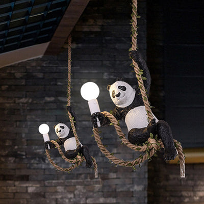 Lámpara colgante de 1 luz con cuerda de resina de rama de panda escandinava contemporánea para dormitorio 