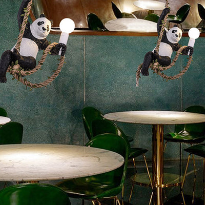 Lámpara colgante de 1 luz con cuerda de resina de rama de panda escandinava contemporánea para dormitorio 