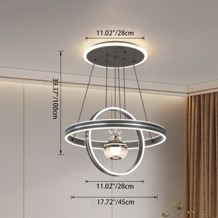 Lustre LED en aluminium, fer, acrylique et silicone avec motif de cercle minimaliste moderne pour salon 