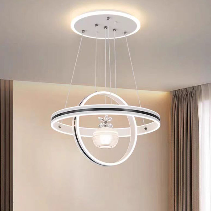 Lustre LED en aluminium, fer, acrylique et silicone avec motif de cercle minimaliste moderne pour salon 