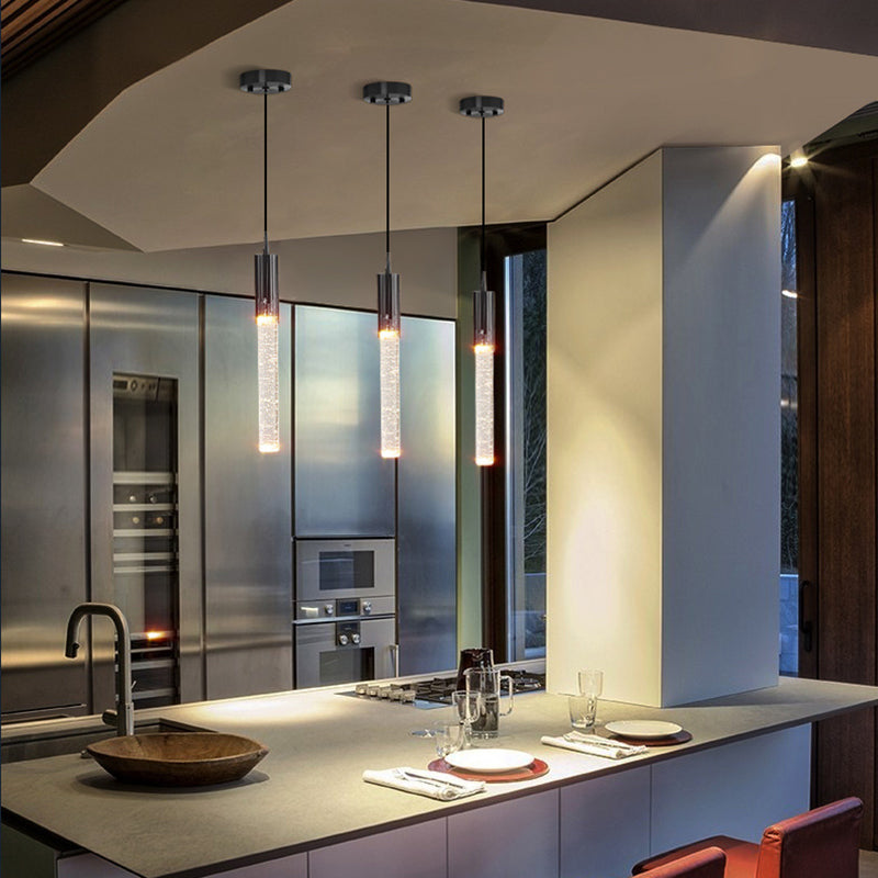 Luz colgante LED de cristal de aluminio con burbujas cilíndricas escandinavas contemporáneas para dormitorio 