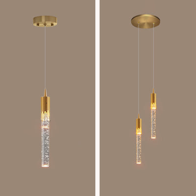 Luz colgante LED de cristal de aluminio con burbujas cilíndricas escandinavas contemporáneas para dormitorio 