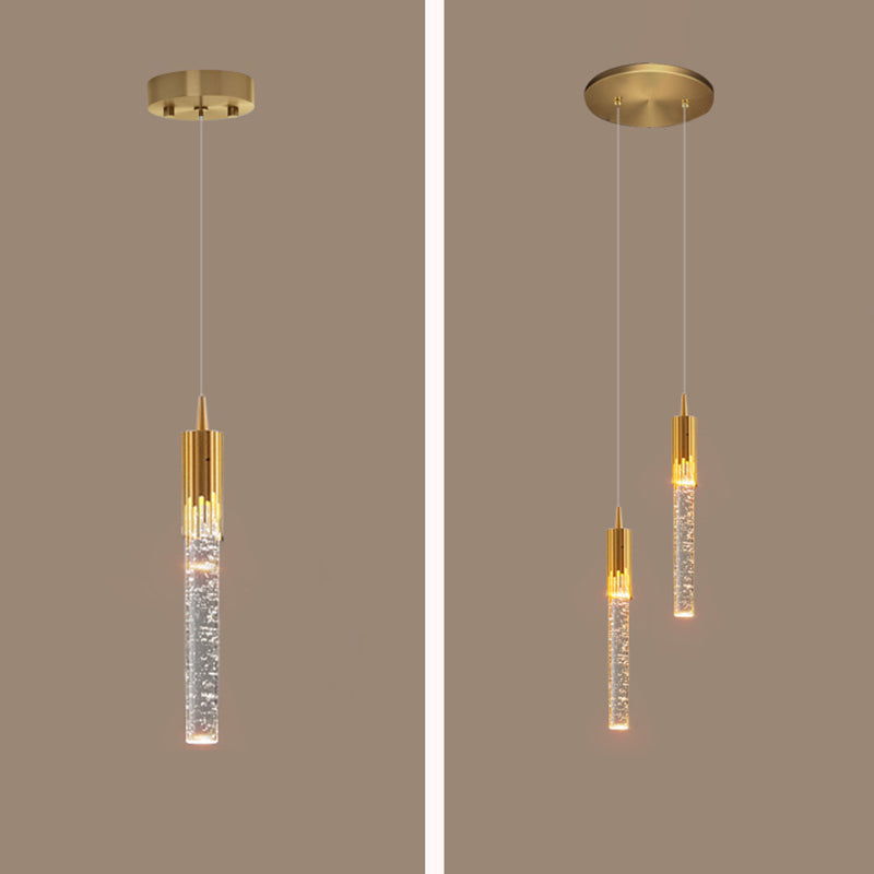 Luz colgante LED de cristal de aluminio con burbujas cilíndricas escandinavas contemporáneas para dormitorio 