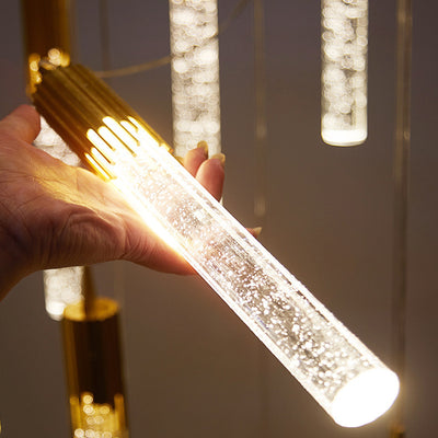 Luz colgante LED de cristal de aluminio con burbujas cilíndricas escandinavas contemporáneas para dormitorio 