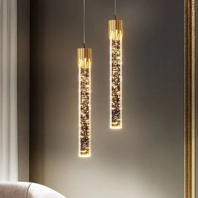 Luz colgante LED de cristal de aluminio con burbujas cilíndricas escandinavas contemporáneas para dormitorio 
