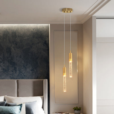 Luz colgante LED de cristal de aluminio con burbujas cilíndricas escandinavas contemporáneas para dormitorio 